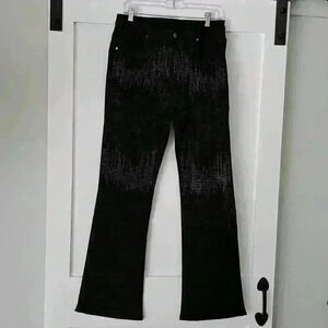 Flamingo - Button Front, Mini Studs, Flare Leg Jeans - Color: Black - Size: XL